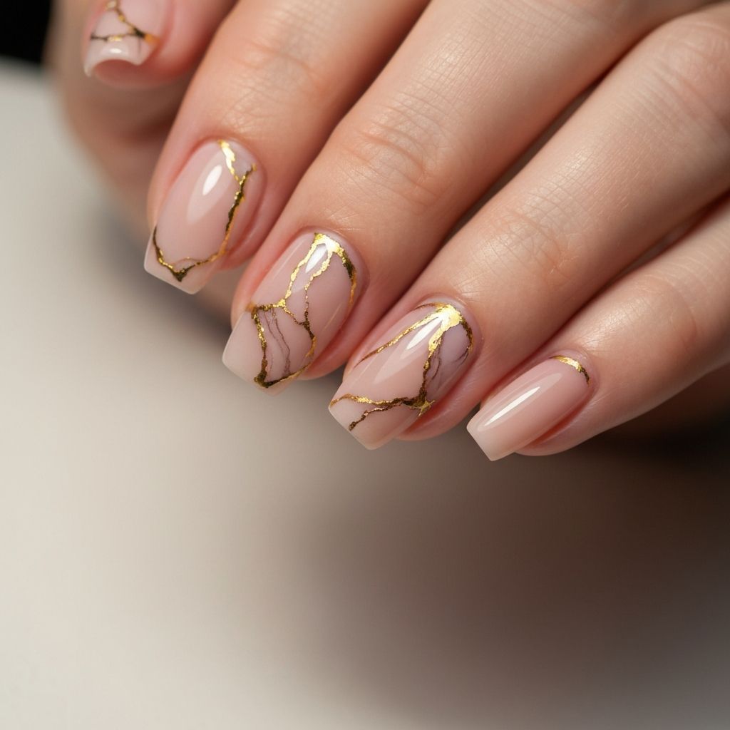Marble nail art with gold veining